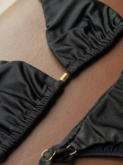 Conjunto Cortininha Preto Acetinado